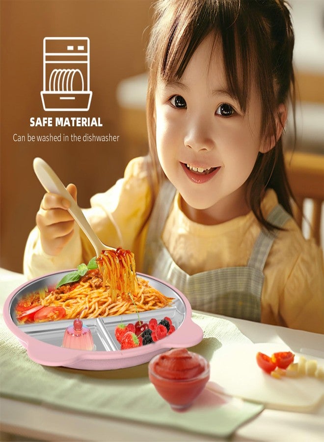 أو بيست طقم أوبيست من قطعتين من أطباق الأطفال المصنوعة من الفولاذ المقاوم للصدأ مع قاعدة تثبيت لاصقة، مناسبة للأطفال الصغار وفطام الأطفال، مزودة بأغطية سيليكون قابلة للإزالة ومقسمة إلى 9 بوصات، بتصميم أذن دب، مانعة للانزلاق، خالية من مادة BPA، آمنة للغسل في غسالة الأطباق، متوفرة باللونين الوردي والأزرق. - Image 5